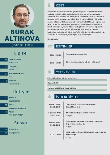 Çevre Mühendisi CV Örnekleri cv indir